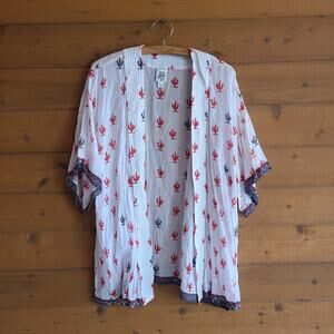 Ivy Jane White Cactus Desert Western Kimono Cardigan S/M Rodeo White Red Gray